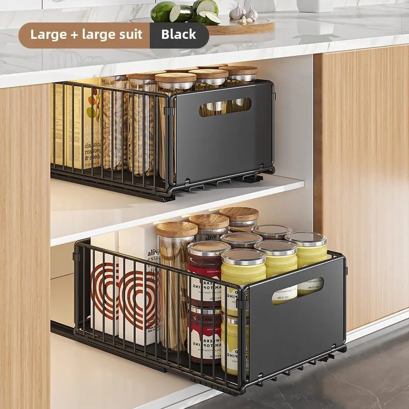 Non Perforated Folding Cabinet with Pull-out Basket Multifunctional Snack Storage Rack Household Kitchen Sink Storage Rack - Smoothy Home