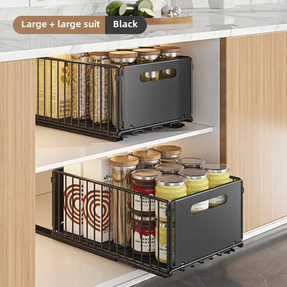 Non Perforated Folding Cabinet with Pull-out Basket Multifunctional Snack Storage Rack Household Kitchen Sink Storage Rack - Smoothy Home