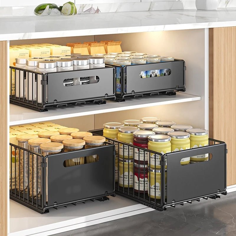 Non Perforated Folding Cabinet with Pull-out Basket Multifunctional Snack Storage Rack Household Kitchen Sink Storage Rack - Smoothy Home