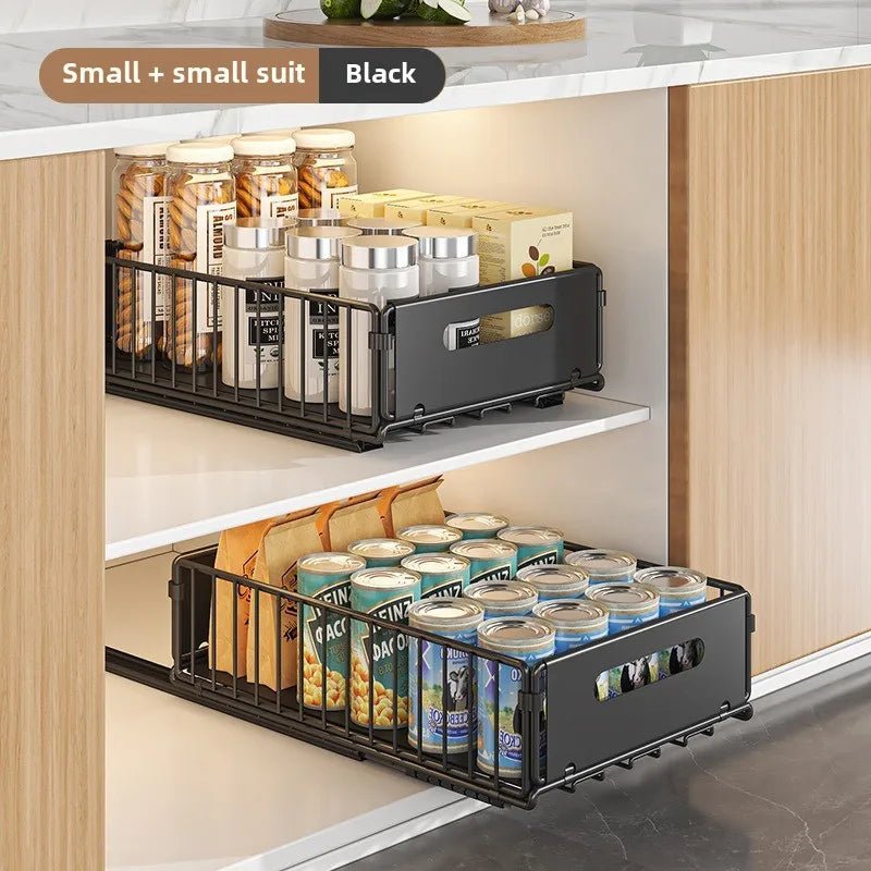Non Perforated Folding Cabinet with Pull-out Basket Multifunctional Snack Storage Rack Household Kitchen Sink Storage Rack - Smoothy Home