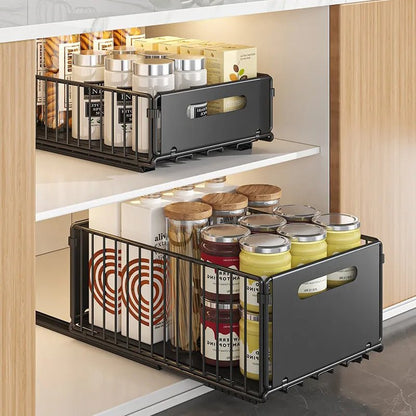 Non Perforated Folding Cabinet with Pull-out Basket Multifunctional Snack Storage Rack Household Kitchen Sink Storage Rack - Smoothy Home