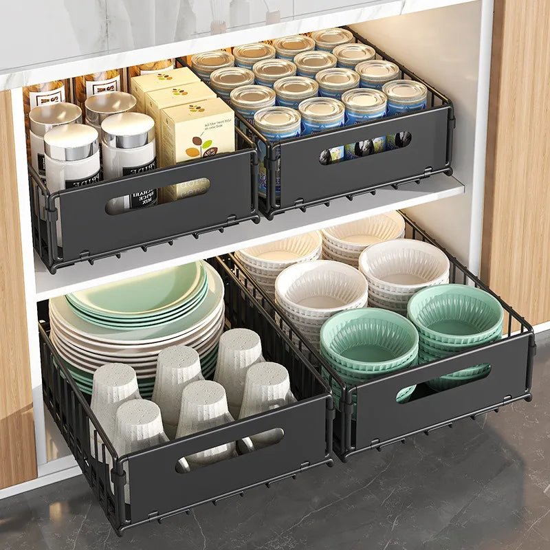 Non Perforated Folding Cabinet with Pull-out Basket Multifunctional Snack Storage Rack Household Kitchen Sink Storage Rack - Smoothy Home