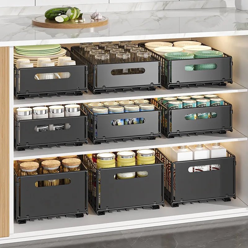 Non Perforated Folding Cabinet with Pull-out Basket Multifunctional Snack Storage Rack Household Kitchen Sink Storage Rack - Smoothy Home