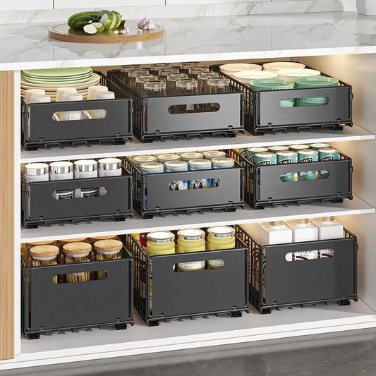 Non Perforated Folding Cabinet with Pull-out Basket Multifunctional Snack Storage Rack Household Kitchen Sink Storage Rack - Smoothy Home