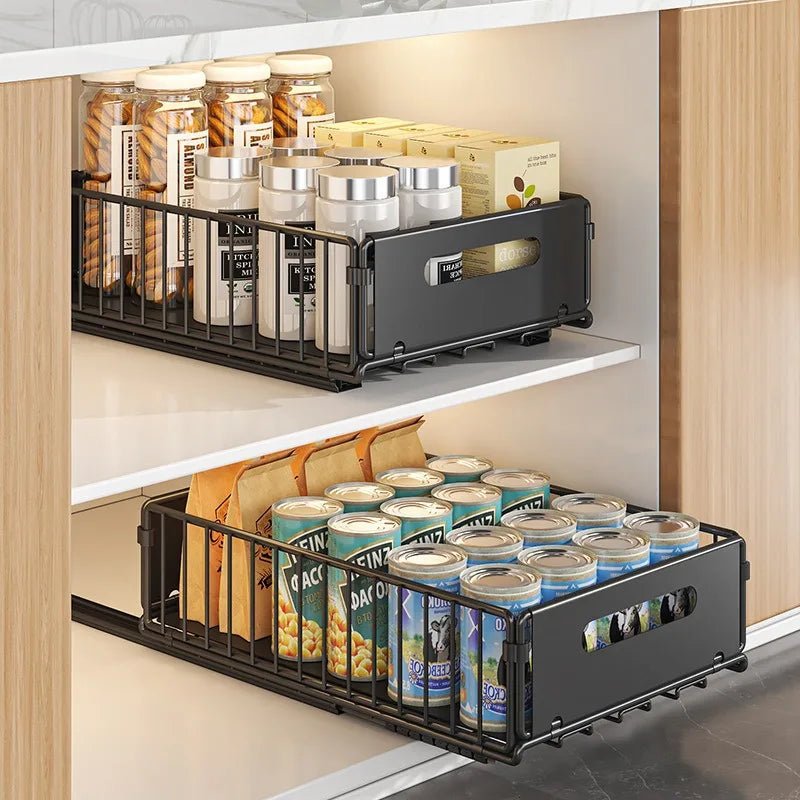 Non Perforated Folding Cabinet with Pull-out Basket Multifunctional Snack Storage Rack Household Kitchen Sink Storage Rack - Smoothy Home