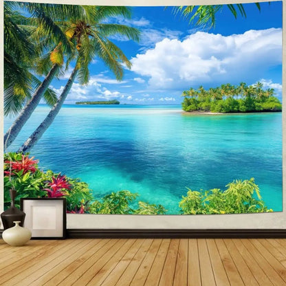 Ocean Beach Tapestry Blue Sea Tapestry Tropic Ocean Island Paradise Wall Tapestries Coconut Tree Palm Seaside Tapestries Wall - Smoothy Home