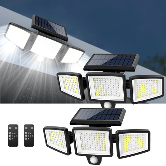 Outdoor Waterproof Solar Light with Motion Sensor 3-Head 200+ LEDs Security Light for Porches Garages Yard Entrances - Smoothy Home