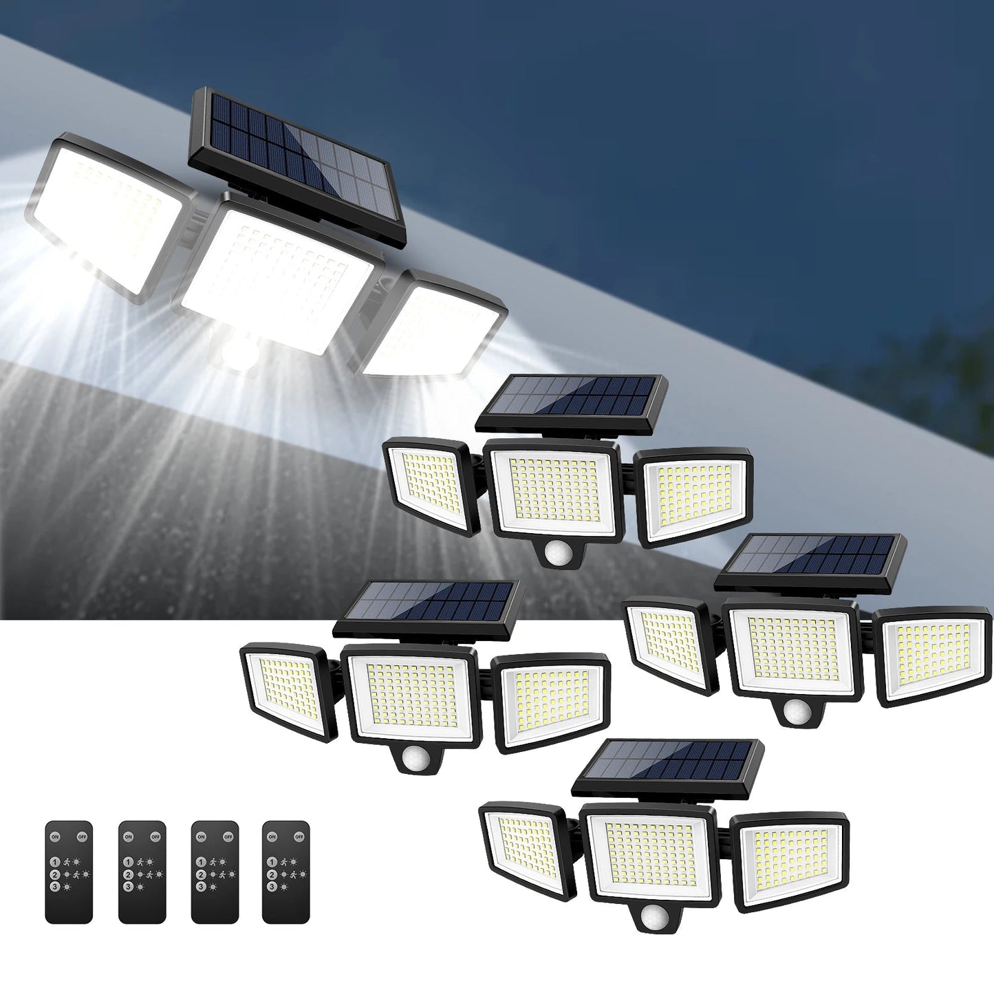 Outdoor Waterproof Solar Light with Motion Sensor 3-Head 200+ LEDs Security Light for Porches Garages Yard Entrances - Smoothy Home