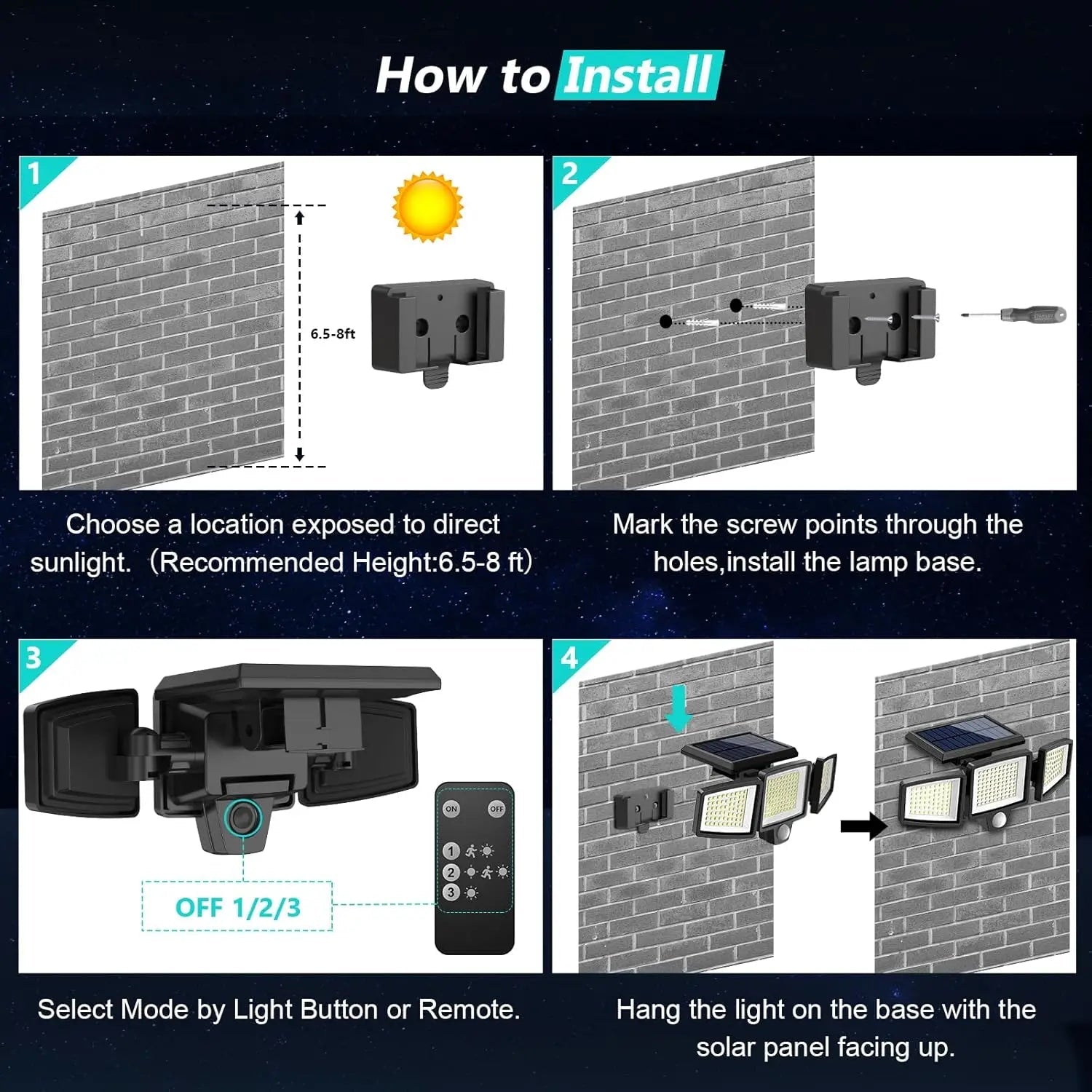 Outdoor Waterproof Solar Light with Motion Sensor 3-Head 200+ LEDs Security Light for Porches Garages Yard Entrances - Smoothy Home