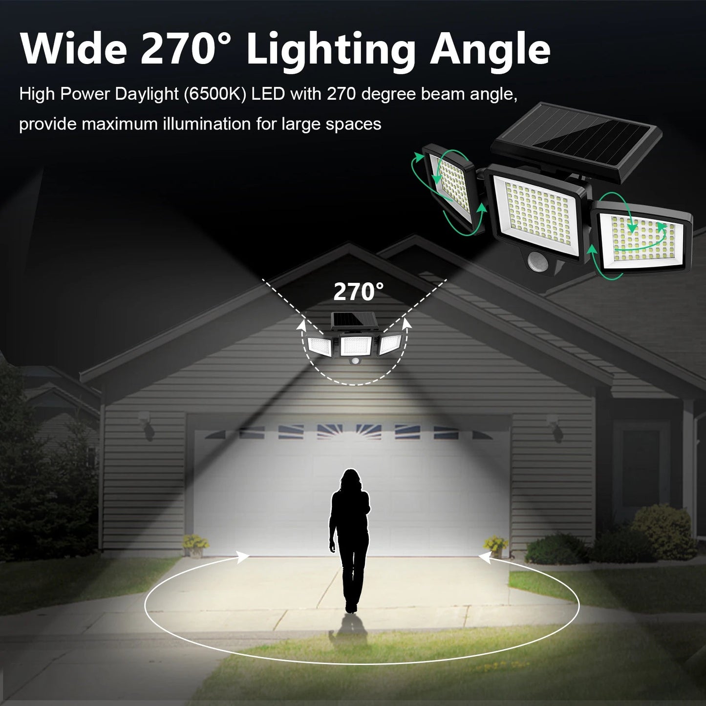 Outdoor Waterproof Solar Light with Motion Sensor 3-Head 200+ LEDs Security Light for Porches Garages Yard Entrances - Smoothy Home