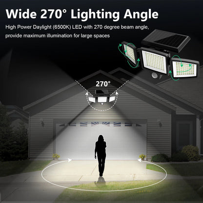 Outdoor Waterproof Solar Light with Motion Sensor 3-Head 200+ LEDs Security Light for Porches Garages Yard Entrances - Smoothy Home