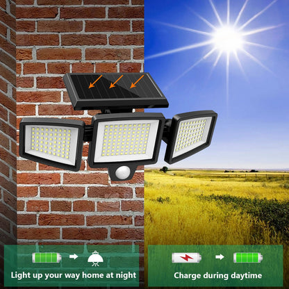Outdoor Waterproof Solar Light with Motion Sensor 3-Head 200+ LEDs Security Light for Porches Garages Yard Entrances - Smoothy Home