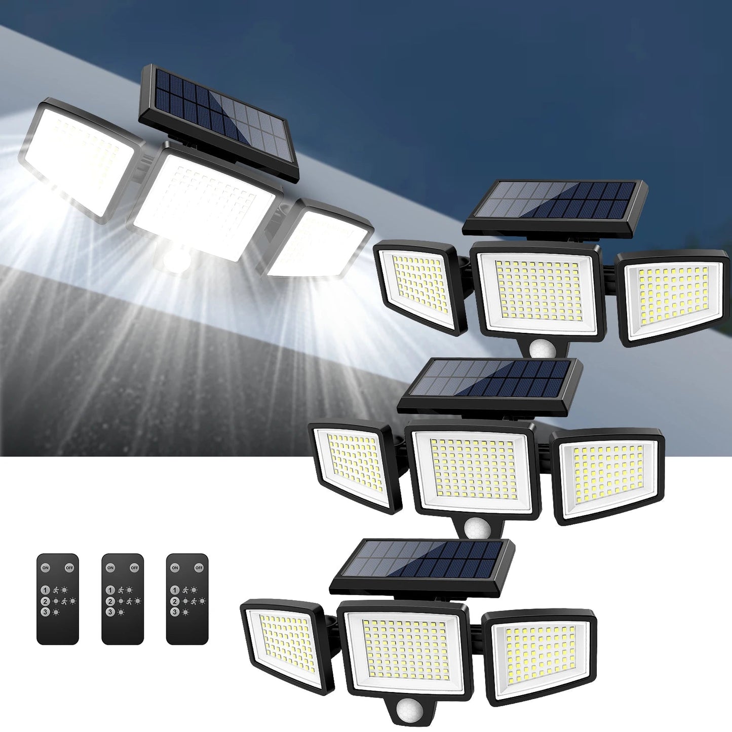 Outdoor Waterproof Solar Light with Motion Sensor 3-Head 200+ LEDs Security Light for Porches Garages Yard Entrances - Smoothy Home