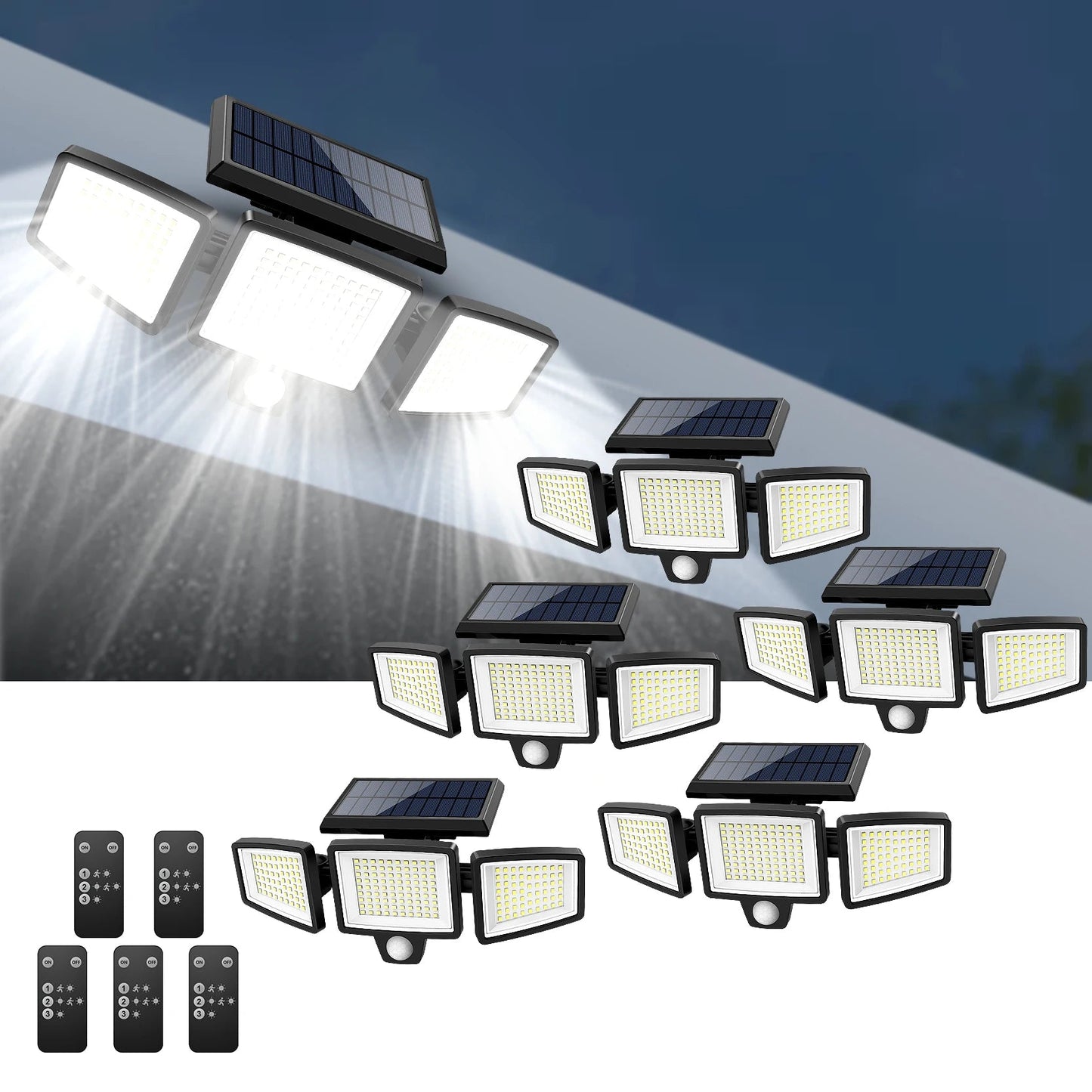 Outdoor Waterproof Solar Light with Motion Sensor 3-Head 200+ LEDs Security Light for Porches Garages Yard Entrances - Smoothy Home