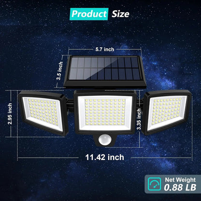 Outdoor Waterproof Solar Light with Motion Sensor 3-Head 200+ LEDs Security Light for Porches Garages Yard Entrances - Smoothy Home