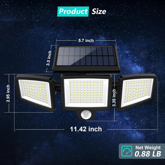 Outdoor Waterproof Solar Light with Motion Sensor 3-Head 200+ LEDs Security Light for Porches Garages Yard Entrances - Smoothy Home