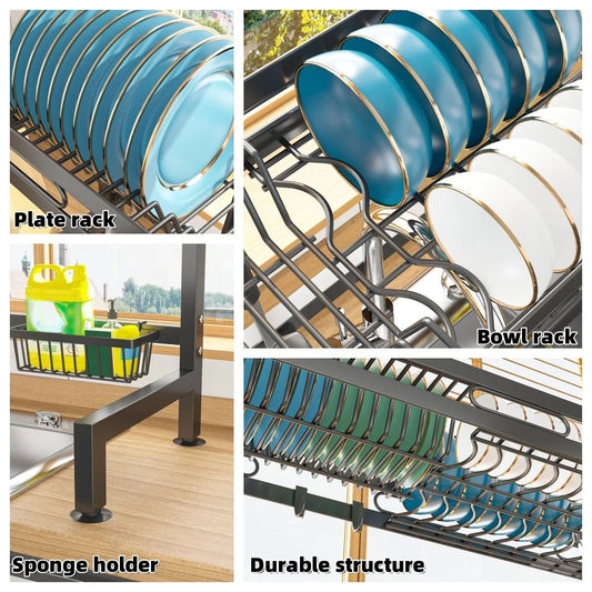 Over The Sink Kitchen Storage Organiser, Rustproof Dish Drying Rack with Utensil & Soap Holder, Dish Rack - Smoothy Home