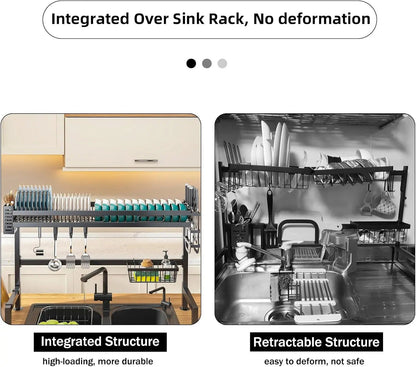 Over The Sink Kitchen Storage Organiser, Rustproof Dish Drying Rack with Utensil & Soap Holder, Dish Rack - Smoothy Home