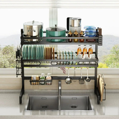Over The Sink Kitchen Storage Organiser, Rustproof Dish Drying Rack with Utensil & Soap Holder, Dish Rack - Smoothy Home