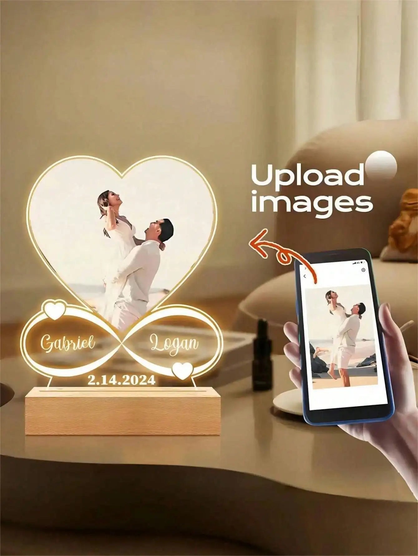 Personalized Anniversary Couples Gifts For Women And Men, Custom Acrylic Heart Picture Frame With Photo, Custom Acrylic Spotify - Smoothy Home