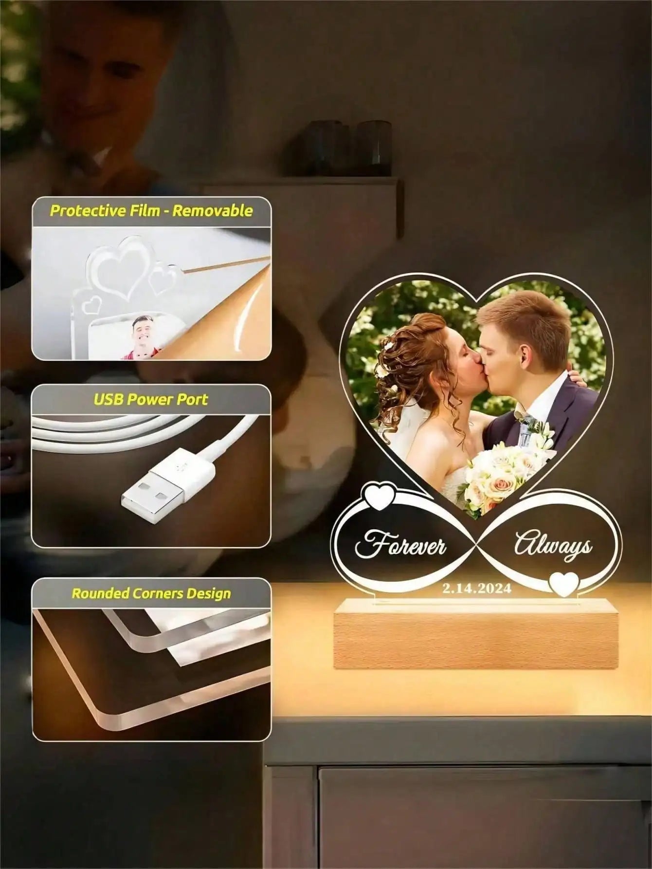 Personalized Anniversary Couples Gifts For Women And Men, Custom Acrylic Heart Picture Frame With Photo, Custom Acrylic Spotify - Smoothy Home