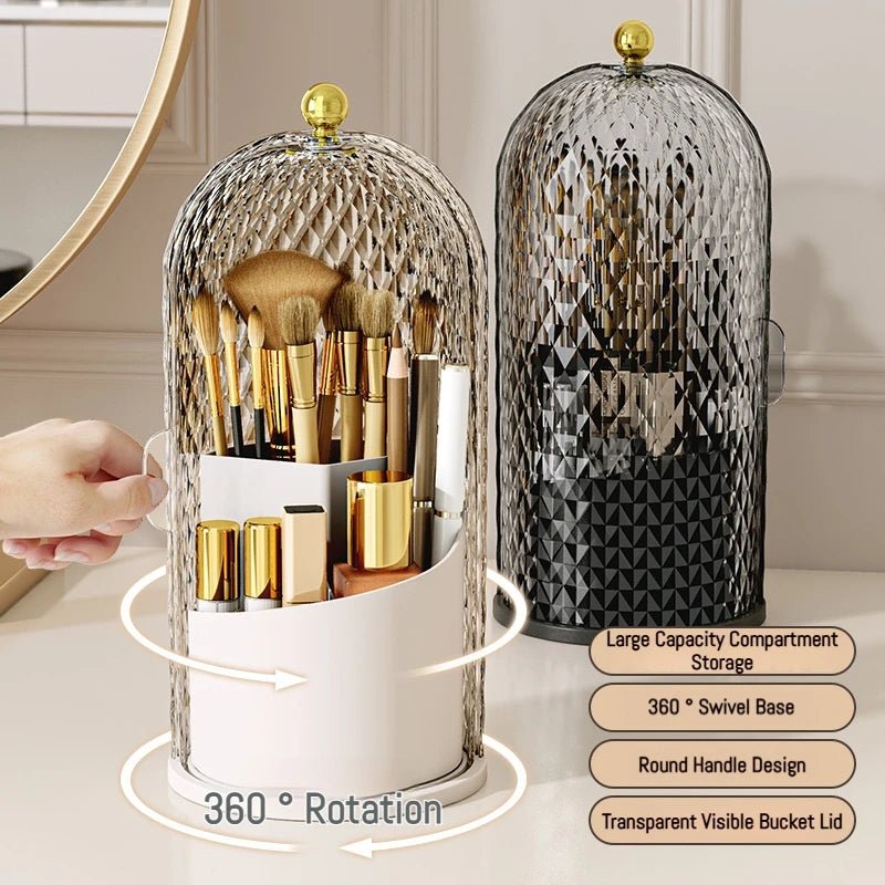 Portable 360° Rotating Cosmetic Organizer Transparent Lidded Dustproof Makeup Case Luxury-inspired Desktop Divided Storage Tube - Smoothy Home
