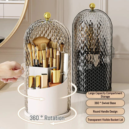 Portable 360° Rotating Cosmetic Organizer Transparent Lidded Dustproof Makeup Case Luxury-inspired Desktop Divided Storage Tube - Smoothy Home