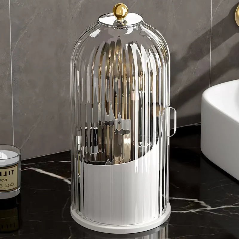 Portable 360° Rotating Cosmetic Organizer Transparent Lidded Dustproof Makeup Case Luxury-inspired Desktop Divided Storage Tube - Smoothy Home