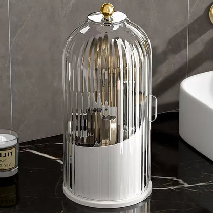 Portable 360° Rotating Cosmetic Organizer Transparent Lidded Dustproof Makeup Case Luxury-inspired Desktop Divided Storage Tube - Smoothy Home