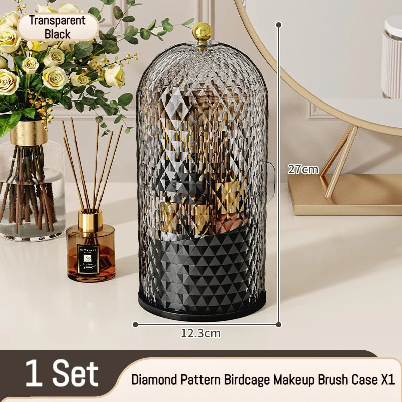 Portable 360° Rotating Cosmetic Organizer Transparent Lidded Dustproof Makeup Case Luxury-inspired Desktop Divided Storage Tube - Smoothy Home