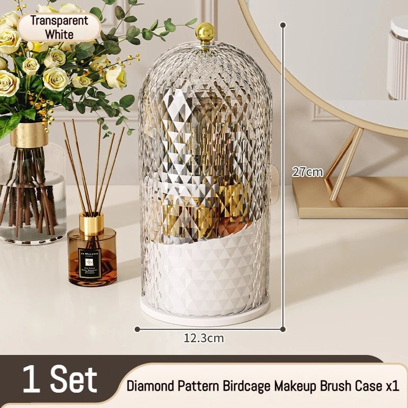 Portable 360° Rotating Cosmetic Organizer Transparent Lidded Dustproof Makeup Case Luxury-inspired Desktop Divided Storage Tube - Smoothy Home