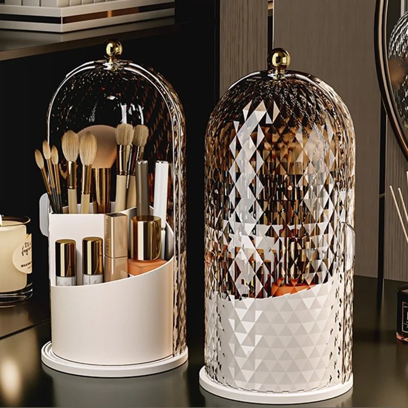 Portable 360° Rotating Cosmetic Organizer Transparent Lidded Dustproof Makeup Case Luxury-inspired Desktop Divided Storage Tube - Smoothy Home
