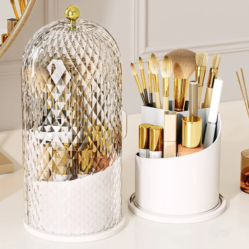 Portable 360° Rotating Cosmetic Organizer Transparent Lidded Dustproof Makeup Case Luxury-inspired Desktop Divided Storage Tube - Smoothy Home