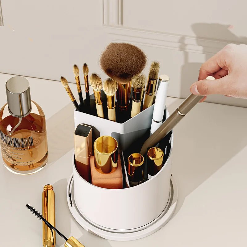 Portable 360° Rotating Cosmetic Organizer Transparent Lidded Dustproof Makeup Case Luxury-inspired Desktop Divided Storage Tube - Smoothy Home