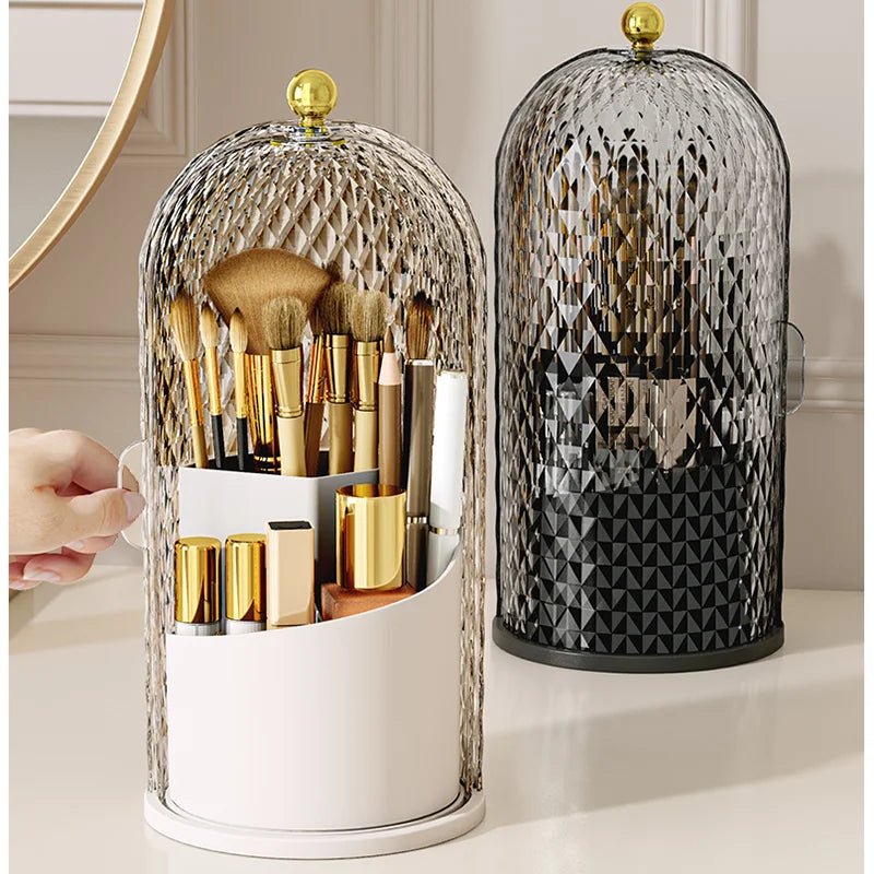 Portable 360° Rotating Cosmetic Organizer Transparent Lidded Dustproof Makeup Case Luxury-inspired Desktop Divided Storage Tube - Smoothy Home