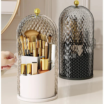 Portable 360° Rotating Cosmetic Organizer Transparent Lidded Dustproof Makeup Case Luxury-inspired Desktop Divided Storage Tube - Smoothy Home