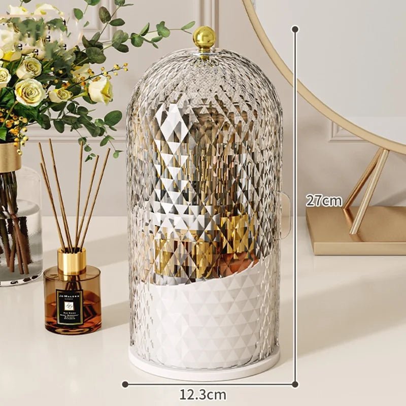Portable 360° Rotating Cosmetic Organizer Transparent Lidded Dustproof Makeup Case Luxury-inspired Desktop Divided Storage Tube - Smoothy Home