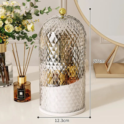 Portable 360° Rotating Cosmetic Organizer Transparent Lidded Dustproof Makeup Case Luxury-inspired Desktop Divided Storage Tube - Smoothy Home