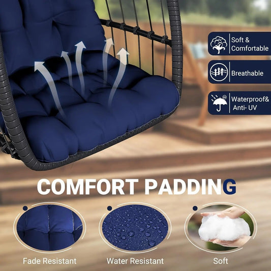 Rattan Wicker Hanging Swing Egg Chair with Stand Hammock Chair Thickened Aluminum for Porch Garden, Customized - Smoothy Home