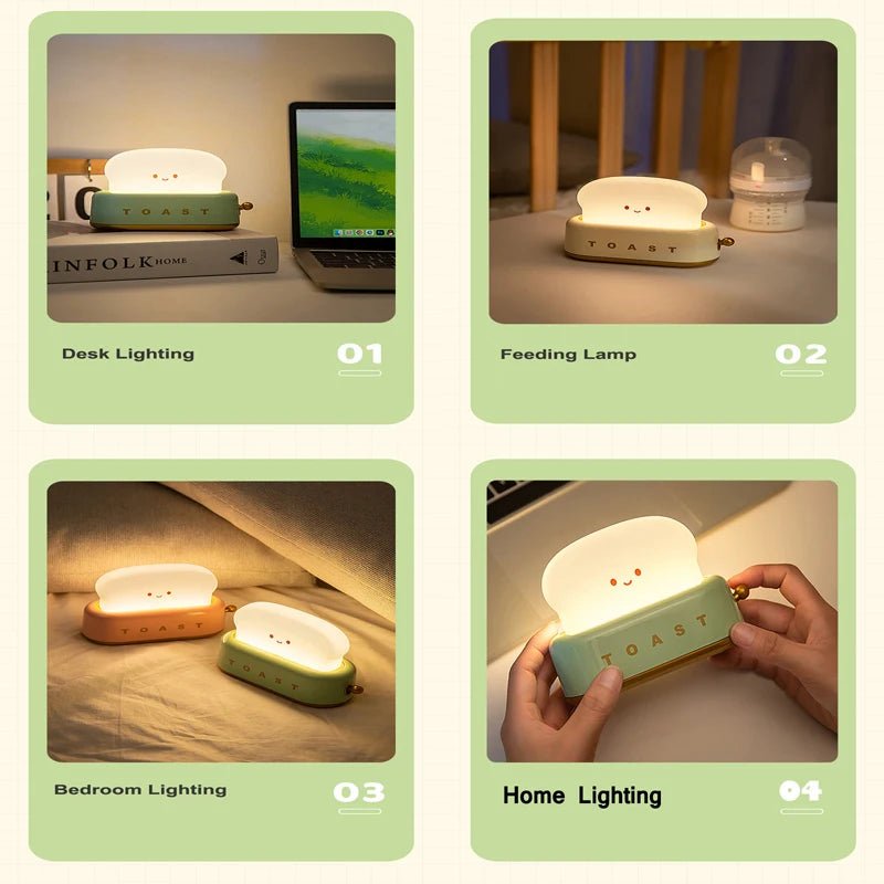 Rechargeable Cute Toaster Night Light - Toast Shape Bedside Lamp with Smile Face,Dimmable Desk Decor,Bedroom,Living Room,Gift - Smoothy Home