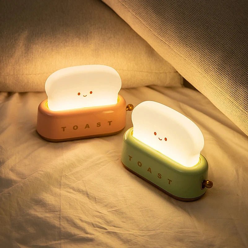 Rechargeable Cute Toaster Night Light - Toast Shape Bedside Lamp with Smile Face,Dimmable Desk Decor,Bedroom,Living Room,Gift - Smoothy Home