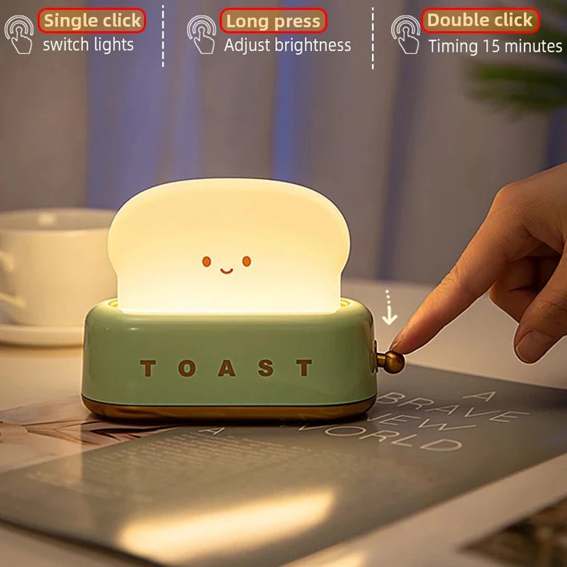 Rechargeable Cute Toaster Night Light - Toast Shape Bedside Lamp with Smile Face,Dimmable Desk Decor,Bedroom,Living Room,Gift - Smoothy Home