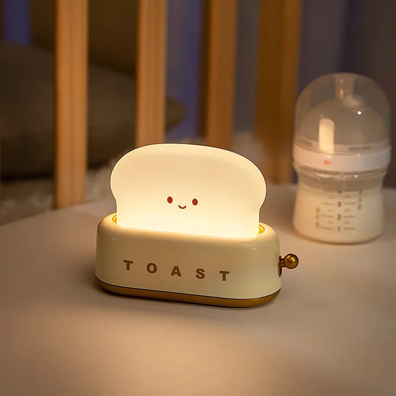 Rechargeable Cute Toaster Night Light - Toast Shape Bedside Lamp with Smile Face,Dimmable Desk Decor,Bedroom,Living Room,Gift - Smoothy Home