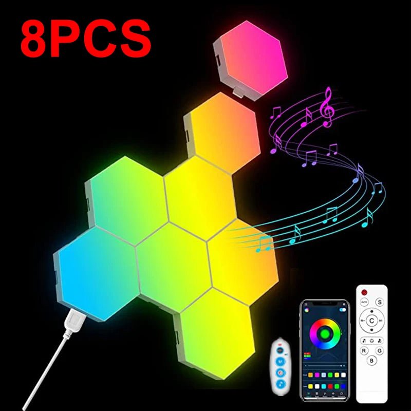 RGB LED Hexagon Light Bluetooth Indoor Wall Light APP Remote Control Night Light Computer Game Room Decoration Bedroom Bedside - Smoothy Home