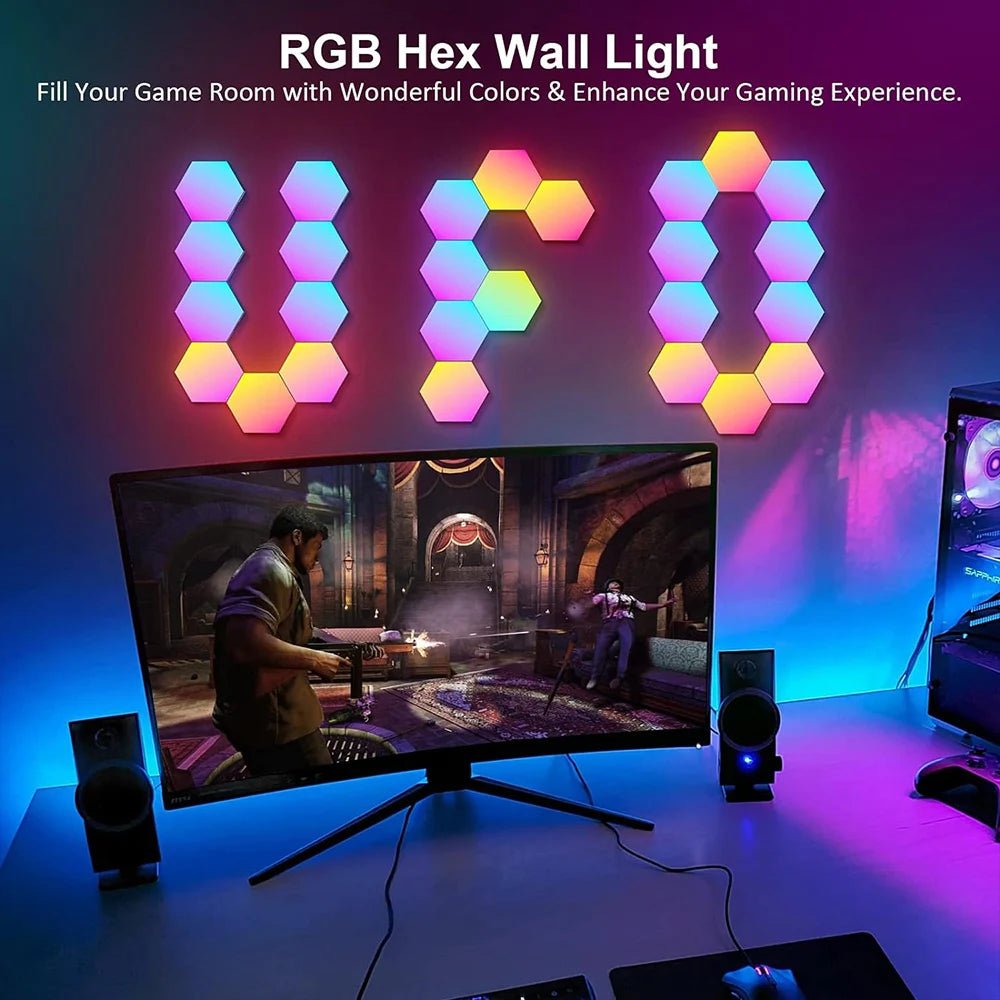 RGB LED Hexagon Light Bluetooth Indoor Wall Light APP Remote Control Night Light Computer Game Room Decoration Bedroom Bedside - Smoothy Home