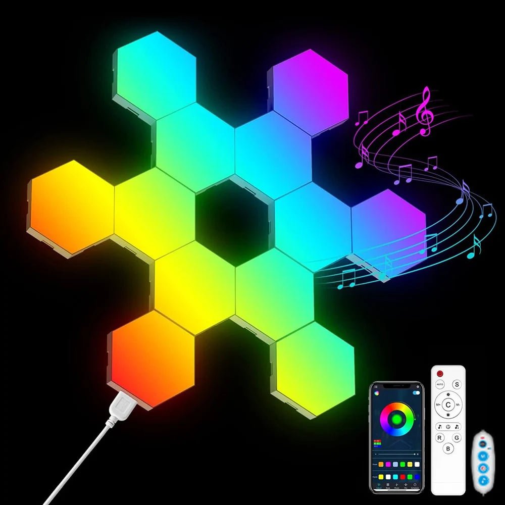 RGB LED Hexagon Light Bluetooth Indoor Wall Light APP Remote Control Night Light Computer Game Room Decoration Bedroom Bedside - Smoothy Home