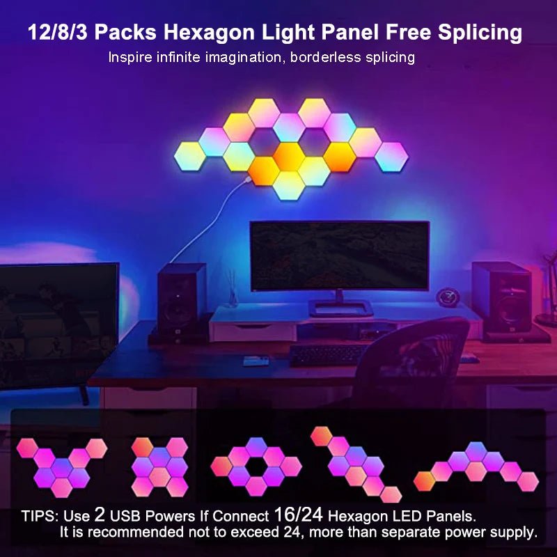 RGB LED Hexagon Light Bluetooth Indoor Wall Light APP Remote Control Night Light Computer Game Room Decoration Bedroom Bedside - Smoothy Home