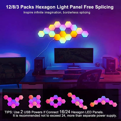 RGB LED Hexagon Light Bluetooth Indoor Wall Light APP Remote Control Night Light Computer Game Room Decoration Bedroom Bedside - Smoothy Home