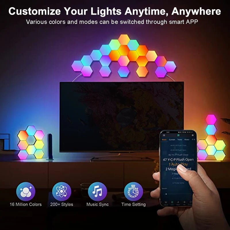 RGB LED Hexagon Light Bluetooth Indoor Wall Light APP Remote Control Night Light Computer Game Room Decoration Bedroom Bedside - Smoothy Home