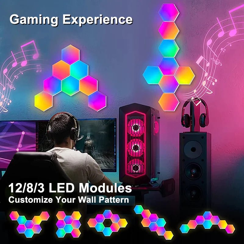 RGB LED Hexagon Light Bluetooth Indoor Wall Light APP Remote Control Night Light Computer Game Room Decoration Bedroom Bedside - Smoothy Home